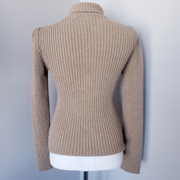 VOLCOM Wool Fitted Gold Sparkle Turtleneck Sweater - Picture 2 of 14